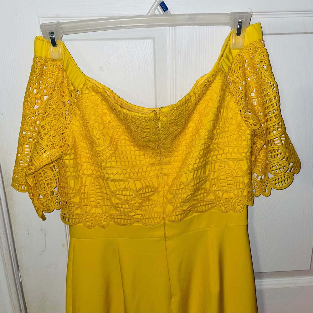 Antonio Melani Yellow Off-Shoulder Lace Jumpsuit